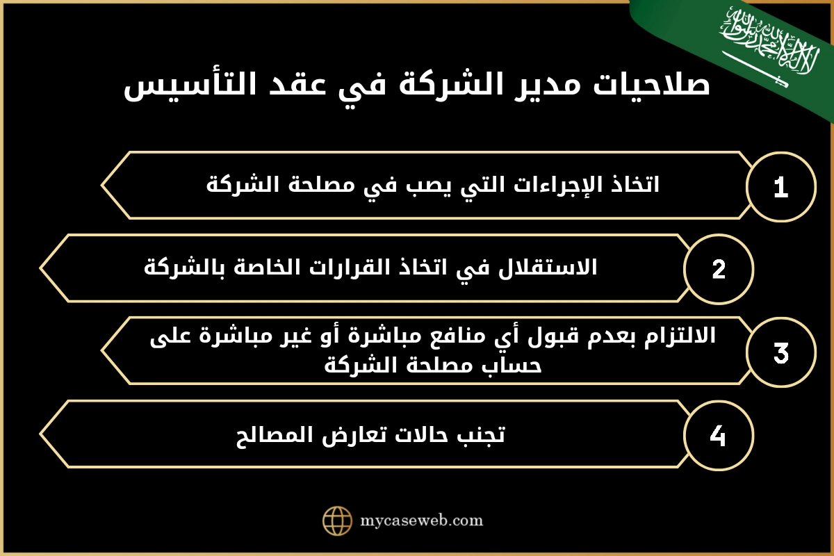 صلاحيات المدير في عقد التأسيس في السعودية